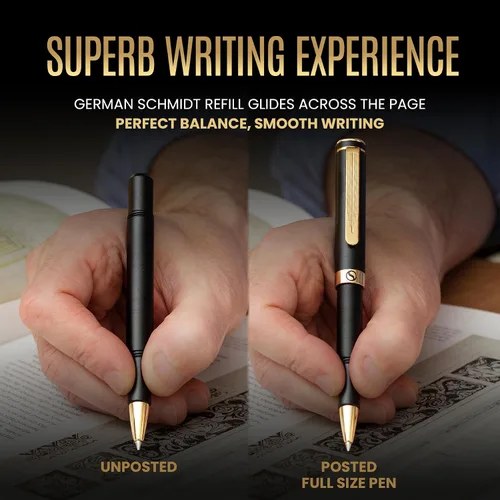 Miniatura 5 de Scriveiner Bolígrafo de Bola Negro EDC de Lujo, Impresionante Bolígrafo de Bola de Bolsillo con Acabado de Oro Real, Gran Regalo para Hombres