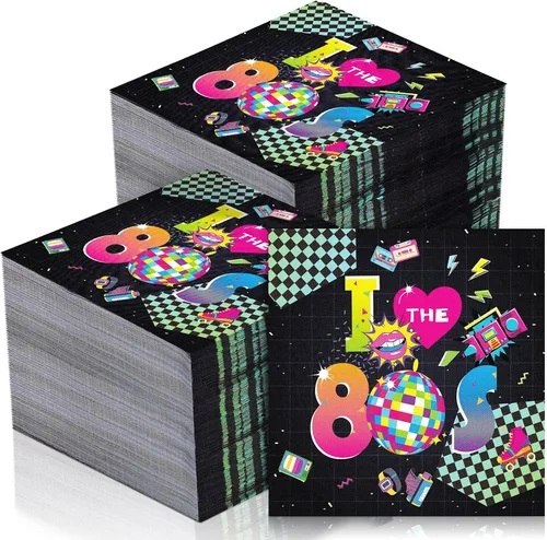 Miniatura 13 de Dispowreath 100 servilletas de papel de los años 90 desechables de regreso a los 90 Decoupage para bebidas retro de los años 90, hip hop, rock