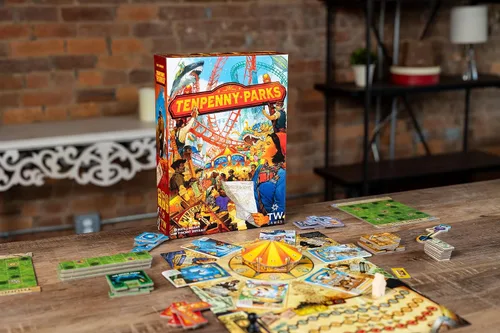 Miniatura 2 de Tenpenny Parks Juego de mesa Construye el mejor parque temático Hermoso parque de atracciones estrategia colocación de trabajadores juego