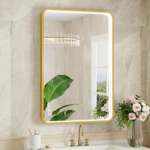 Miniatura 11 de Espejo de baño LED de 24x32 pulgadas con luces, espejo LED con marco de metal negro para baño, 3 colores y luz regulable sin escalones montada