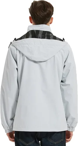 Miniatura 4 de MOERDENG Chaqueta impermeable para hombre, ligera, con capucha, para senderismo, cortavientos softshell