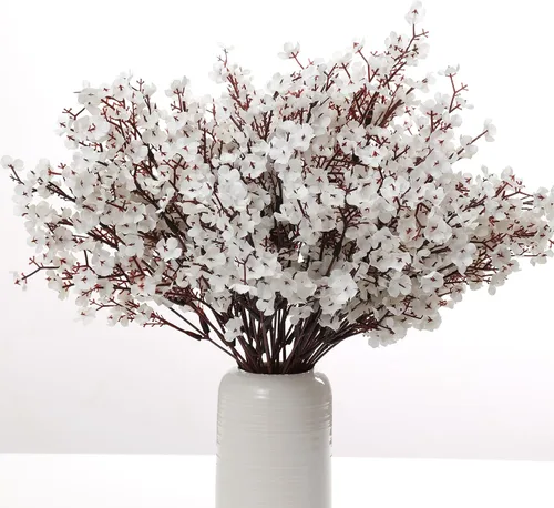 Miniatura 16 de 15 piezas de flores artificiales de aliento de bebé, plantas de seda falsas con sensación real, ramos florales de bricolaje para decoración de bodas