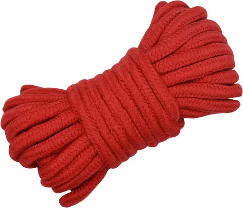 Miniatura 5 de Maydahui Cuerda larga de algodón de 32 pies (32.8 ft), suave, multiusos, lavable, fuerte, duradera, color rojo, negro y morado