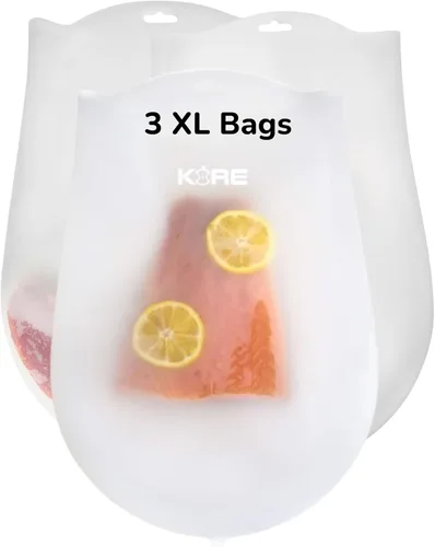 Bolsas reutilizables de silicona para Sous Vide, 3 bolsas extra grandes, no necesita sellador al vacío, sin BPA, 60% más grandes, más delgadas y más