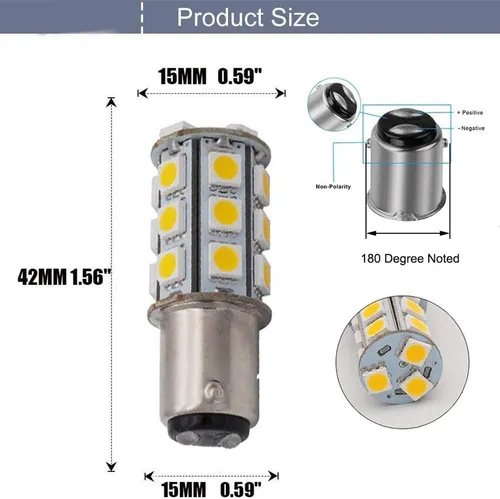 Miniatura 2 de Paquete de 6 bombillas LED BA15D 1142 1004 de color blanco cálido sin polaridad, lámparas de repuesto DC 12 V interior RV caravana remolque
