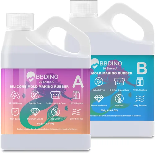 BBDINO Kit de fabricación de moldes de silicona de 20 A para hacer moldes, fabricación de moldes de silicona translúcida 38.8 onzas, 1A:1B por