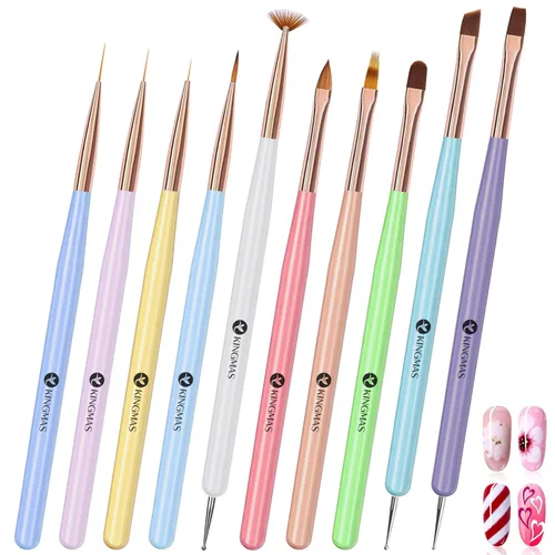 KINGMAS 10 pinceles de arte de uñas, pincel de pintura para limpiar, pincel de dibujo, pincel para delineador de uñas y bolígrafo de punteado de uñas