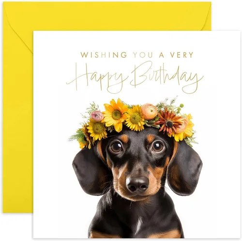 Miniatura 8 de Old English Co. Daschund Dog - Tarjeta de ahijada muy especial, tarjeta de cumpleaños floral Daschund para ella, lindas tarjetas de felicitación