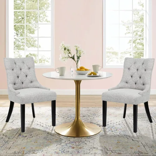 Miniatura 6 de Juego de 2 sillas de mesa grises para comedor, sillas auxiliares de cocina, modernas y elegantes sillas de tela con botones y ribete de cabeza