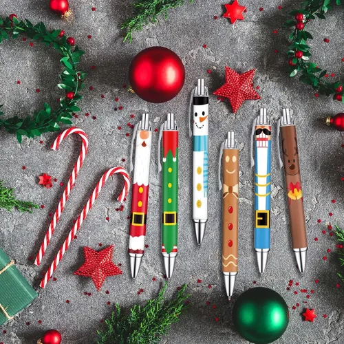 Miniatura 4 de Geyoga 48 piezas de bolígrafos navideños retráctiles, lindos bolígrafos de bola de Navidad de colores, tinta negra, suministros de oficina