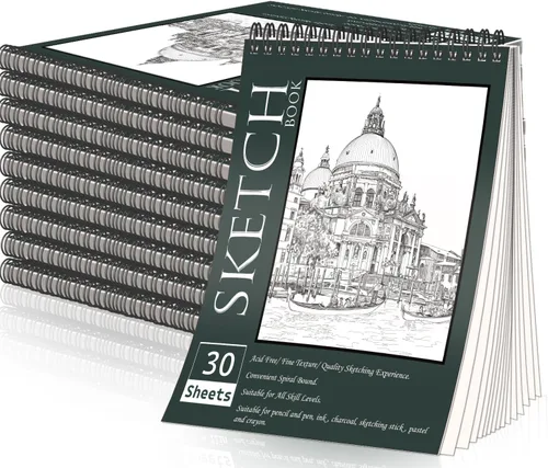 Miniatura 10 de OSIMIG Paquete de 5 cuadernos de bocetos de 8.5 x 11 pulgadas, bloc de bocetos encuadernado en espiral superior, 150 hojas en total