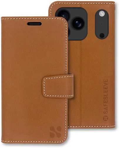 Miniatura 47 de SafeSleeve Funda de piel tipo cartera desmontable para iPhone 14 con bloqueador EMF para teléfono celular con 3 tarjeteros y soporte ajustable