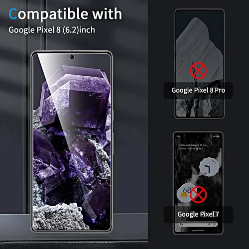 Miniatura 2 de Paquete de 2 + 2 protectores de pantalla de privacidad para Google Pixel 8, antiespía, película de vidrio templado 9H curvada 3D, resistente a