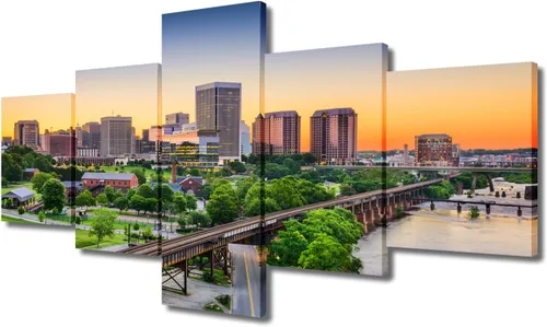 Miniatura 22 de TUMOVO Fotos en lienzo de Estados Unidos, Cincinnati, Ohio, Skyline at Dusk para tu sala de estar, impresiones de paisaje urbano de rascacielos