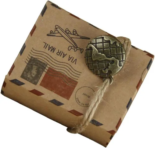 Caja de regalo de papel kraft con diseño de correo aéreo vintage, 10 unidades, con colgante de brújula, suministros de recuerdo de boda y fiesta de