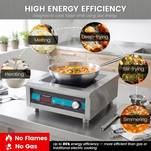 Miniatura 4 de Quemador de inducción comercial de 3500 W, encimera de 208-240 V 9.25-inch copper coil, non-pulse low-heat control, 18H timer for induction hot
