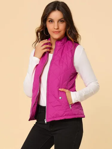 Miniatura 2 de Allegra K - Chaleco acolchado y ligero, de cuello alto, con cremallera, para mujer