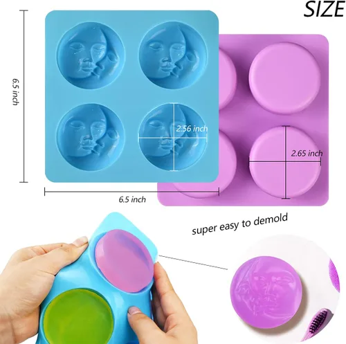 Miniatura 3 de 2 moldes de jabón de silicona, moldes de jabón facial de sol y luna para hacer jabón, moldes de bomba de baño para bomba de baño, chocolate, vela