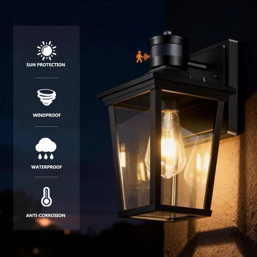 Miniatura 7 de Luces de pared para exteriores con sensor de movimiento, accesorios de aluminio impermeables del atardecer al amanecer para porche, garaje, balcón