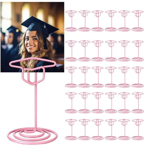 Miniatura 16 de Rtteri 30 piezas de soporte de foto de graduación con gorra de graduación de 2 pulgadas, soportes negros para centros de mesa, soportes de número