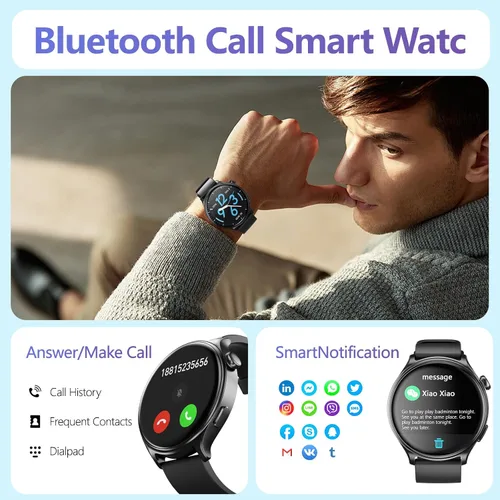 Miniatura 2 de YMS Reloj inteligente para mujer, Android, los mejores relojes de fitness impermeables para hombres (respuestas/hacer llamadas), frecuencia Negro