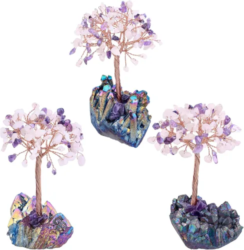 Miniatura 4 de Rockcloud Árbol de dinero de cristal Feng Shui Bonsái con base de cuarzo de cristal recubierto de titanio, decoración para riqueza y suerte