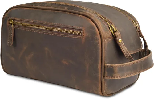 Miniatura 10 de LEATHER VILLAGE - Bolsa de viaje para artículos de tocador de cuero premium con forro impermeable Kit de neceser vintage hecho a mano