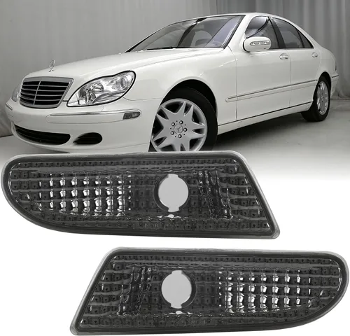 USR DEPO 00-06 W220 Clase S - Juego de luces de marcador lateral para parachoques de lente ahumada (izquierda + derecha) compatible con Mercedes