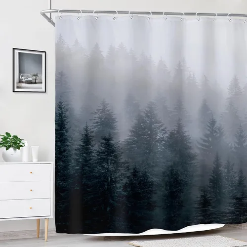 Miniatura 3 de Riyidecor Juego de cortinas de ducha de tela para hombre oscuro para baño, 72 pulgadas de ancho x 72 pulgadas de alto, árbol gótico natural, cortina