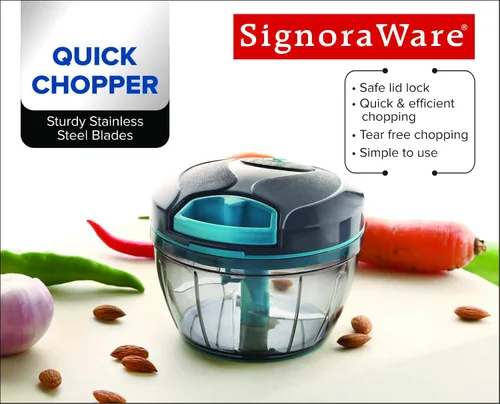 Miniatura 2 de SIGNORAWARE - Procesador manual de alimentos, picador de verduras, cuerda manual fácil de tirar, picador portátil de alimentos de acero inoxidable