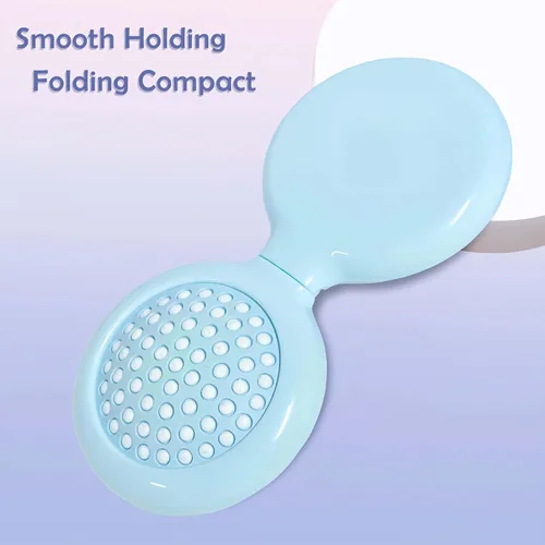 Miniatura 2 de Juego de cepillo de pelo y espejo de viaje para mujeres, cepillo plegable con espejo compacto para bolso o mochila, lindo regalo azul bebé