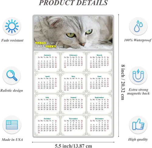 Miniatura 3 de Calendario magnético 2025 – Imanes del calendario – Today is my Lucky Day – Resistente a la decoloración, desgarros y agua – Temática de gato 1