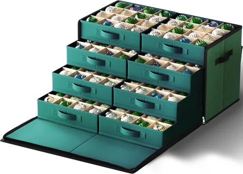 Miniatura 10 de SONGMICS Caja de almacenamiento de adornos navideños, con lateral abierto, contenedor de almacenamiento de Navidad apilable con tapa, 4 bandejas