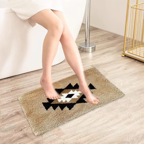 Miniatura 4 de Tapetes de baño bohemios antideslizantes geométricos, alfombras de baño esponjosas, suaves y absorbentes para baño, ducha, lavabo, hogar, entrada, L