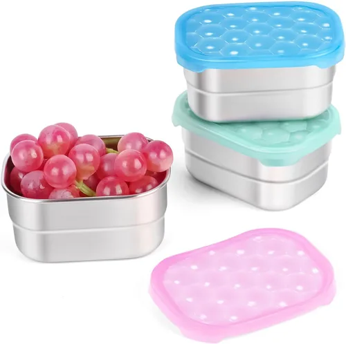 Miniatura 21 de Tanjiae Recipientes Pequeños (1 TAZA) de Acero Inoxidable para Bocadillos para Niños Recipientes de Comida Fáciles de Abrir a Prueba de Fugas
