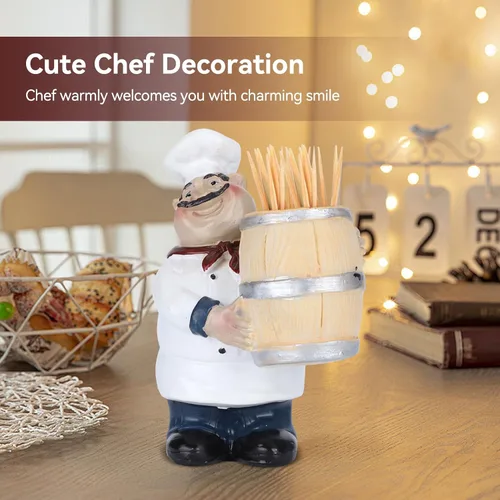 Miniatura 4 de Agatige Figuras de chef, soporte para palillos de dientes, dispensador de palillos de dientes de resina con estatua de chef italiano, decoraciones