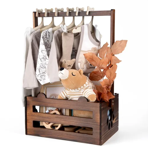 Miniatura 12 de GiftAmaz Armario de madera azul para baby shower, caja de almacenamiento para bebés con asa, cesta de regalos de baby shower, caja de bienvenida