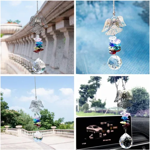 Miniatura 3 de H&D HYALINE & DORA Atrapasol de Cristal Ángel Guardián Cuentas de Chakra Amuleto para Coche para Espejo Retrovisor