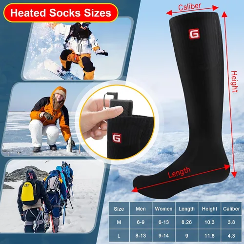 Miniatura 3 de Calcetines calefactables con batería eléctrica recargable para hombres y mujeres con 3 niveles de calefacción ajustables para esquí, equitación, caza