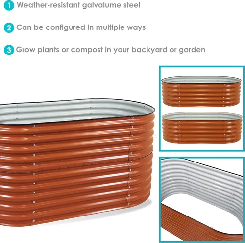 Miniatura 2 de Sunnydaze Cama de jardín elevada ovalada de 62.5 pulgadas para exteriores, cama de jardín modular elevada con borde de goma, color marrón