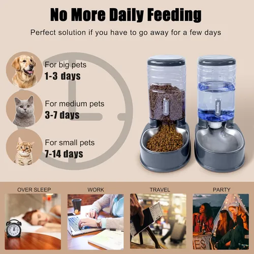 Miniatura 7 de Comedero automático de acero inoxidable para mascotas pequeñas y medianas alimentador automático de alimentos y bebedero de acero inoxidable de 3.8
