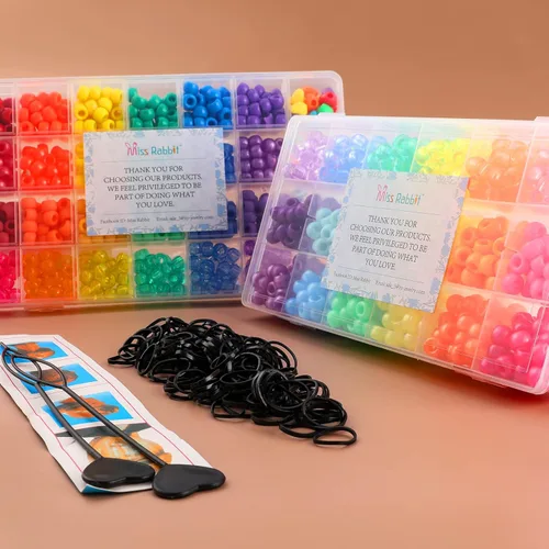 Miniatura 3 de Cuentas de pelo de 18 colores de 0.354 in para trenzas de cabello, kit de cuentas de pony arcoíris para hacer joyas, cuentas Kandi para hacer 28