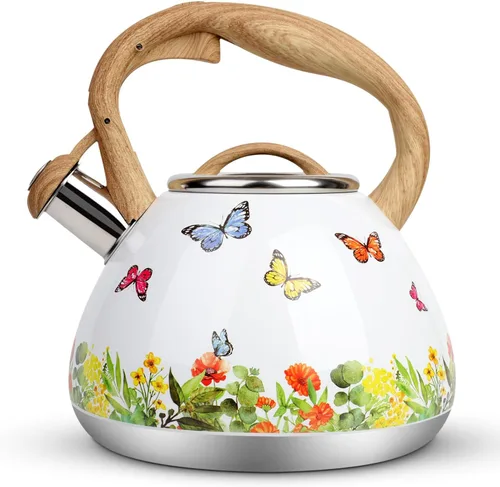 Miniatura 8 de Tetera, Tetera Silbadora Toptier con Mango de Patrón de Madera Silbato Fuerte, Tetera de Acero Inoxidable Grado Alimenticio para Estufas de Negro