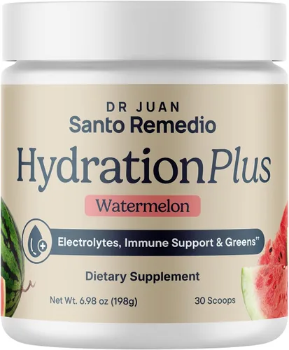 Santo Remedio Hydration Plus - Mezcla de bebida en polvo con electrolitos con fibra y verduras, hidratación instantánea, apoyo inmunológico con