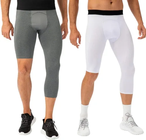 Miniatura 12 de Pantalones de compresión para hombre, mallas de compresión de una pierna para baloncesto, capri 3/4, leggings atléticos, capa base de secado fresco