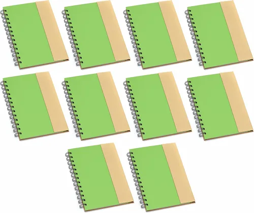 Miniatura 7 de DISCOUNT PROMOS Juego de 1 cuadernos de espiral ecológicos personalizados con bolígrafos, paquete personalizado a granel, perfecto para negocios