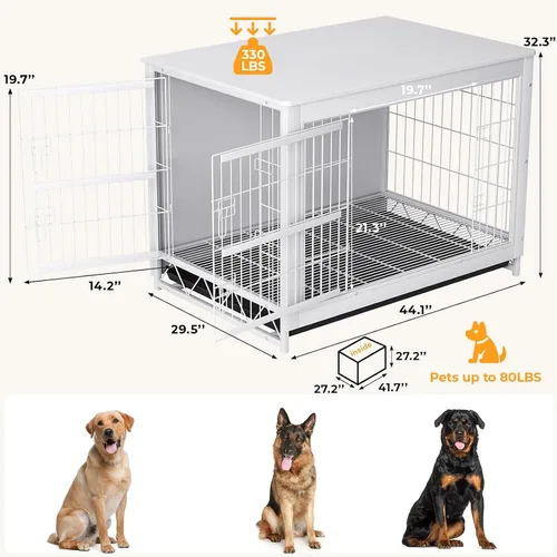 Miniatura 2 de TLSUNNY Muebles de jaula para perros, mesa auxiliar auxiliar de madera de 44.1 pulgadas, moderna perrera con puertas dobles, jaula resistente