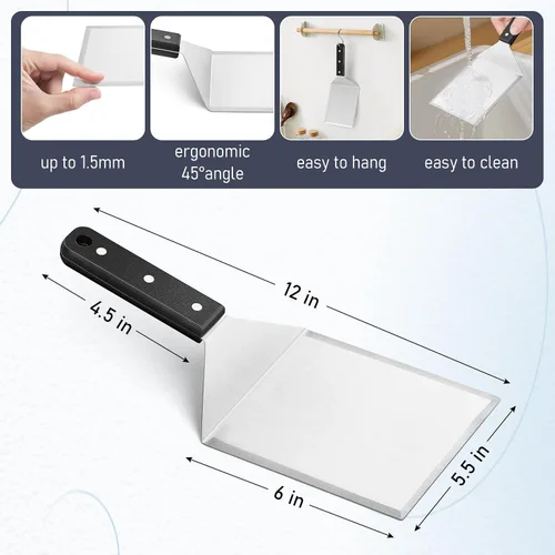 Miniatura 2 de HaSteeL - Juego de 2 espátulas de metal grandes de acero inoxidable con mango de ABS, resistente para hamburguesas y panqueques, ideal para cocinar