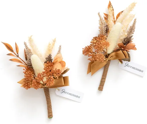 Miniatura 26 de Ling's moment Boutonniere para hombres, 2 piezas de novios, padrinos de boda, flores artificiales para bodas, bailes, regreso a casa, etc. Azul Azul