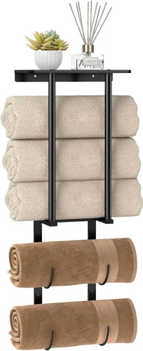 Miniatura 14 de STWWO Toallero para Baño Montado en Pared, Toallero de Pared de 22 Pulgadas para Toallas Enrolladas, Almacenamiento de Toallas para Baño Pequeño